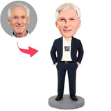 Bester Papa im blauen Anzug Hände in den Taschen Benutzerdefinierte Bobbleheads