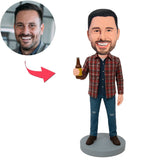 Mann im Karierten Hemd mit Bierflasche Benutzerdefinierte Bobbleheads