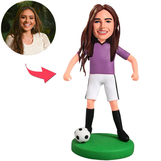 Weiblicher Fußballspieler Kundenspezifische Bobbleheads addieren Text