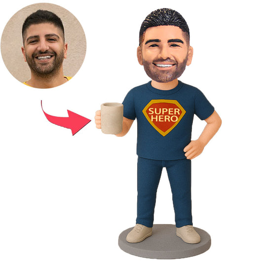 Lässiger Superheld mit Tasse Benutzerdefinierte Bobbleheads