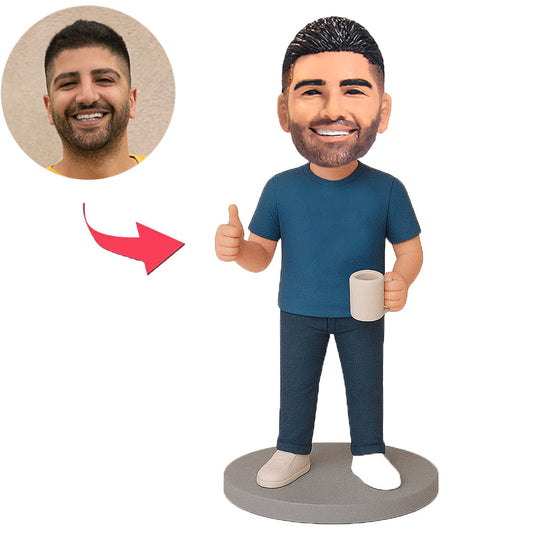 Mann in blauem Hemd mit Daumen hoch Benutzerdefinierte Bobbleheads