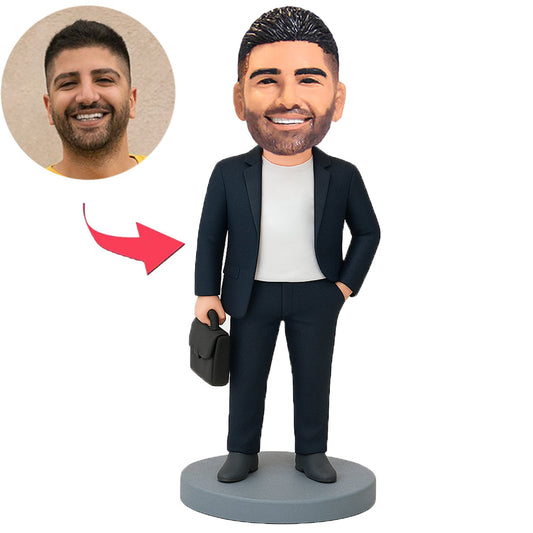 Geschäftsmann in schwarzem Anzug mit Tasche Benutzerdefinierte Bobbleheads