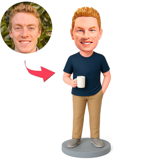 Lässiger Mann mit Tasse Benutzerdefinierte Bobbleheads