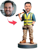 Männlicher Ingenieur mit Zimmermannshammer Benutzerdefinierte Bobbleheads