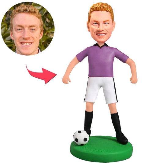 Glücklicher Fußballspieler Kundenspezifische Bobbleheads addieren Text
