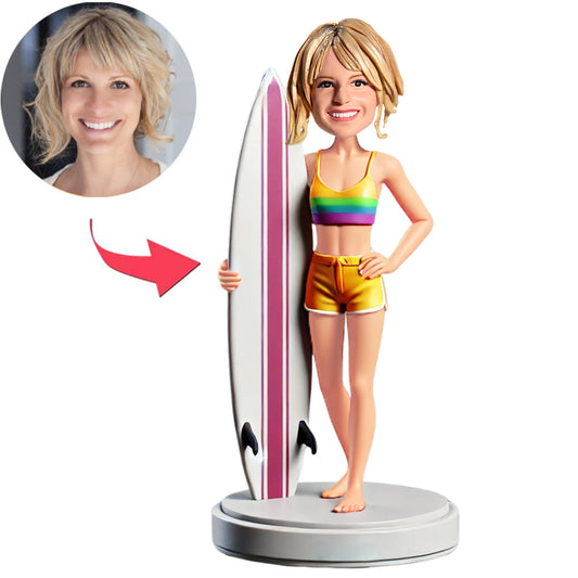 Sexy Mädchen mit Surfbrett Benutzerdefinierte Bobbleheads