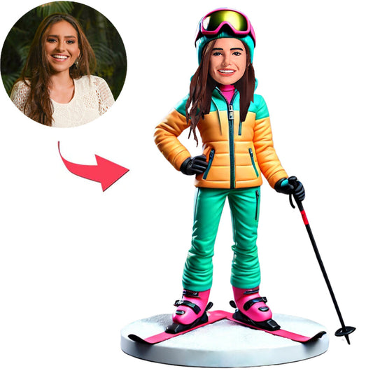 Skifahrerin mit Händen an der Hüfte Benutzerdefinierte Bobbleheads