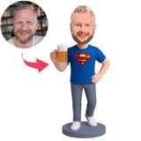 Superheld lässiger Mann mit Bierkrug Benutzerdefinierte Bobbleheads