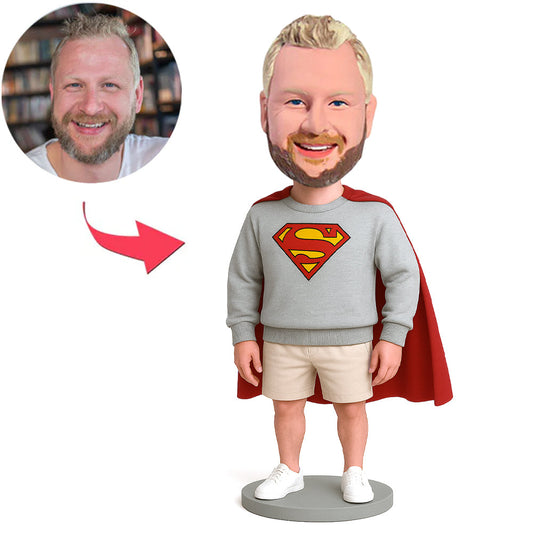 Superheld lässiger Mann in grauem Hemd Benutzerdefinierte Bobbleheads