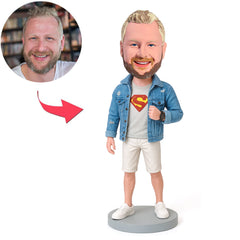 Superheld in hellblauer Jacke Benutzerdefinierte Bobbleheads
