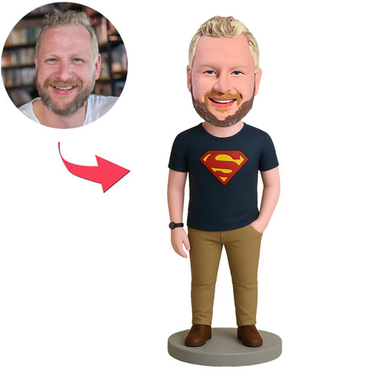Übermensch in dunkelblauem Kurzarmhemd Benutzerdefinierte Bobbleheads