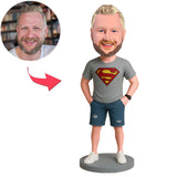 Superheld in grauem Kurzarmhemd Benutzerdefinierte Bobbleheads