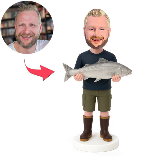 Lässiger Mann mit großem Fisch Benutzerdefinierte Bobbleheads