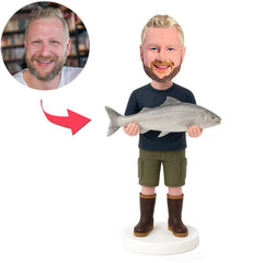 Lässiger Mann mit großem Fisch Benutzerdefinierte Bobbleheads