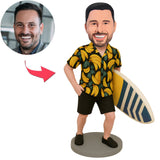 Mann im Hawaiihemd mit Surfbrett Benutzerdefinierte Bobbleheads