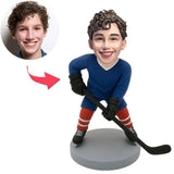 Junge in blauer Kleidung spielt Eishockey Benutzerdefinierte Bobbleheads