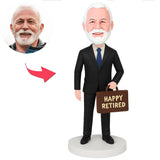 Pensionierter Geschäftsmann mit brauner Aktentasche Benutzerdefinierte Bobbleheads