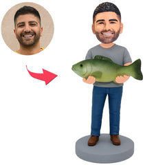 Mann in grauem Hemd mit Fisch Benutzerdefinierte Bobbleheads