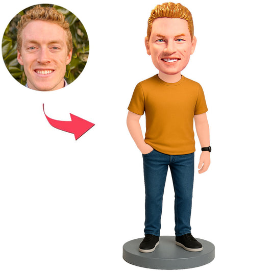 Mann in gelbem Kurzarmhemd Benutzerdefinierte Bobbleheads