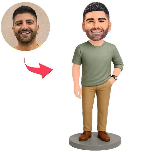 Mann in salbeigrauem Hemd Benutzerdefinierte Bobbleheads