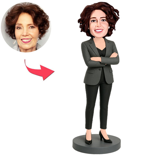 Geschäftsfrau in dunkelgrauem Anzug Benutzerdefinierte Bobbleheads