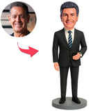Geschäftsmann in schwarzem Anzug mit Handy Benutzerdefinierte Bobbleheads