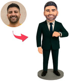 Geschäftsmann in schwarzem Anzug mit Uhr Benutzerdefinierte Bobbleheads