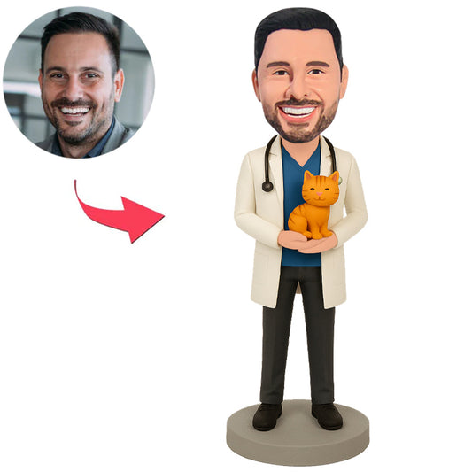 Tierarzt hält eine Katze Benutzerdefinierte Bobbleheads