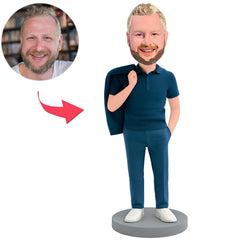 Geschäftsmann hält blauen Mantel Benutzerdefinierte Bobbleheads