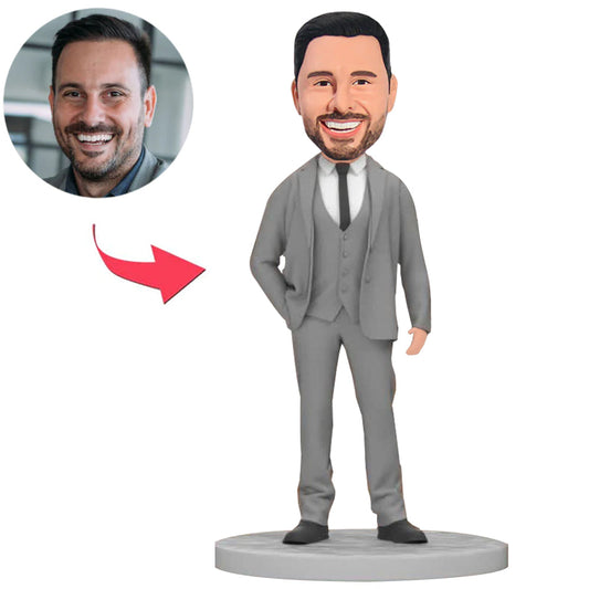 Chef in grauem lässigen Anzug Benutzerdefinierte Bobbleheads