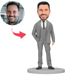 Chef in grauem lässigen Anzug Benutzerdefinierte Bobbleheads