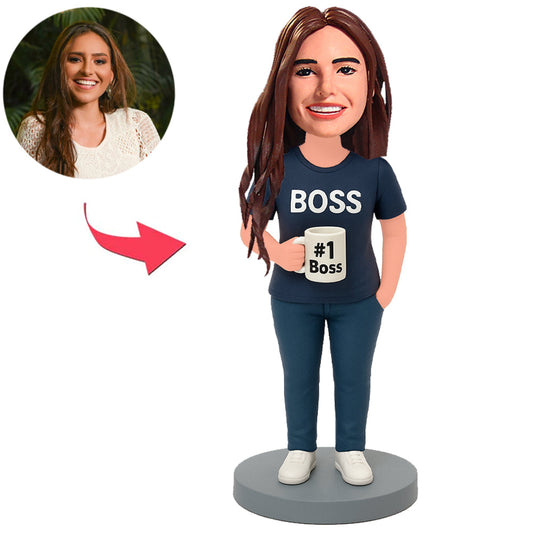 #1 weibliche Chef mit Tasse Benutzerdefinierte Bobbleheads