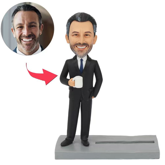 Chef mit Becher und Visitenkartenhalter Sockel Benutzerdefinierte Bobbleheads