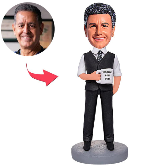 Weltbester Chef mit Becher Benutzerdefinierte Bobbleheads