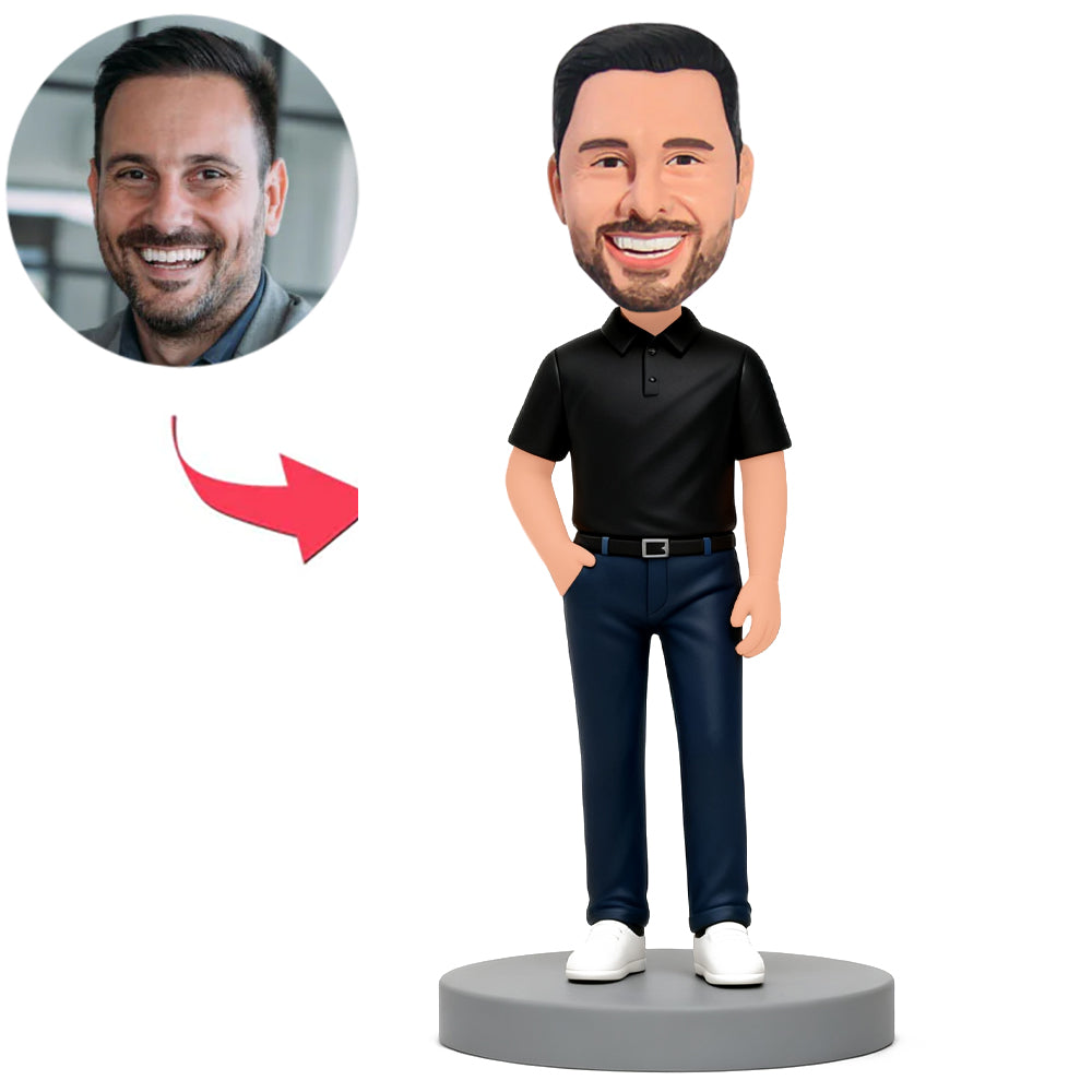 Mann mit schwarzem Kurzarmhemd Benutzerdefinierte Bobbleheads