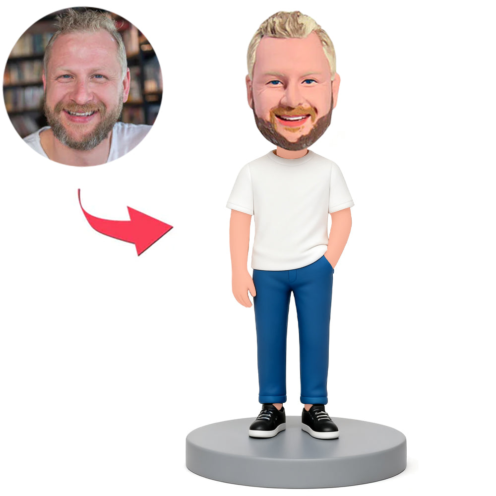 Mann in weißem Hemd und blauer Hose Benutzerdefinierte Bobbleheads