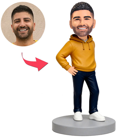 Modischer Mann im gelben Hoodie Benutzerdefinierte Bobbleheads