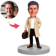 Cooler Mann im beigen Trenchcoat Benutzerdefinierte Bobbleheads