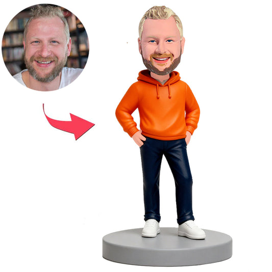Mann mit orangefarbenem Hoodie Benutzerdefinierte Bobbleheads