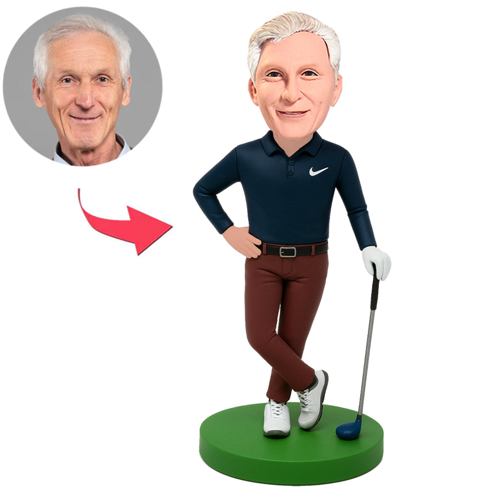 Alter Golfspieler im marineblauen Polohemd Benutzerdefinierte Bobbleheads