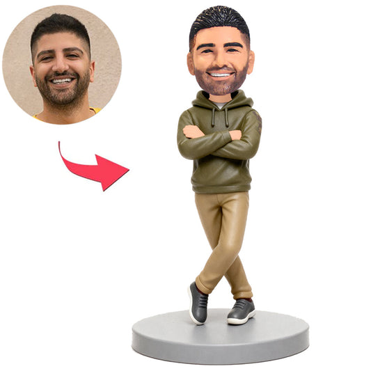 Mann mit olivgrünem Hoodie Benutzerdefinierte Bobbleheads