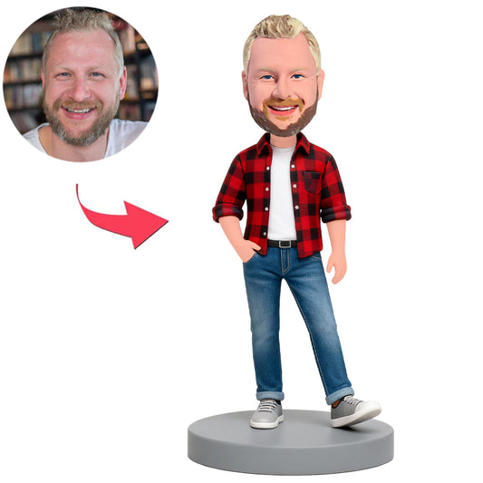 Mann mit rotkariertem Hemd und grauen Schuhen Benutzerdefinierte Bobbleheads