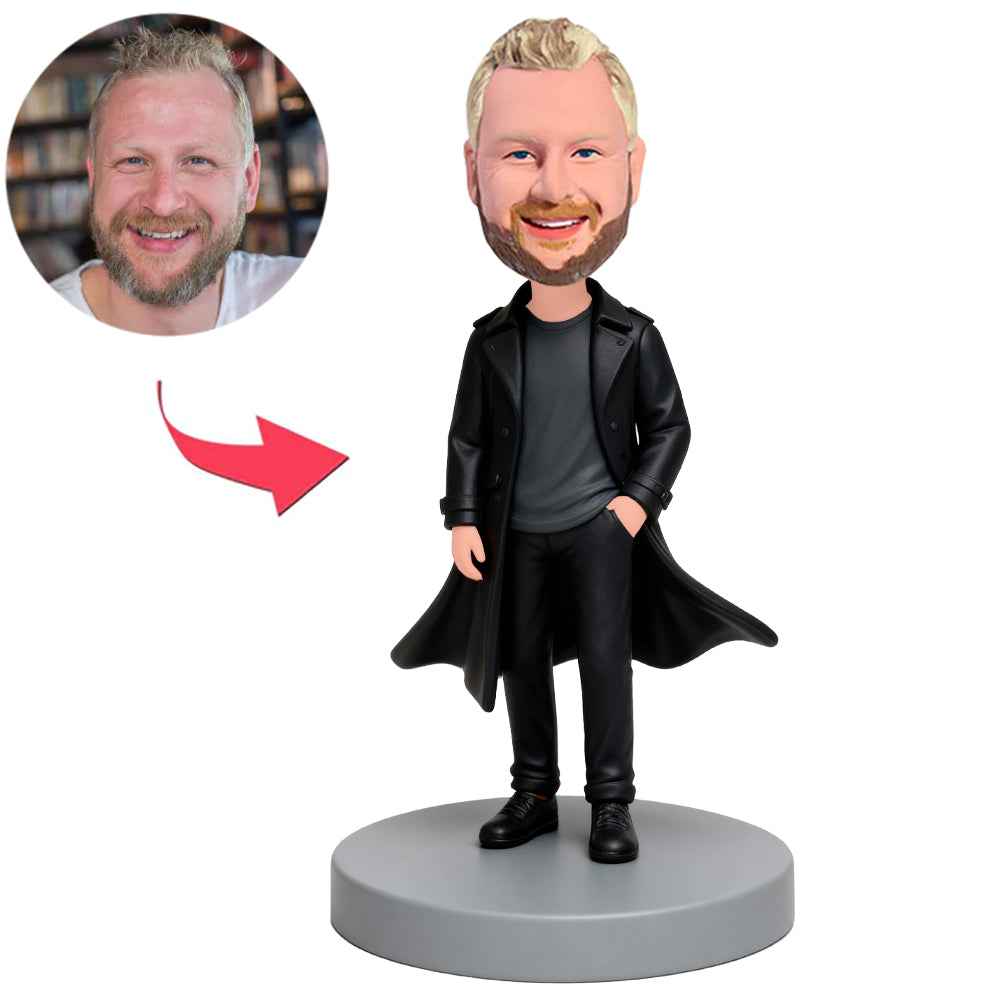 Mann trägt schwarze Windjacke und schwarze Hose Benutzerdefinierte Bobbleheads