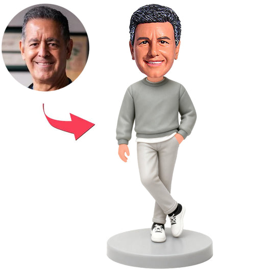 Man in Light Grey Clothes Custom Bobbleheads