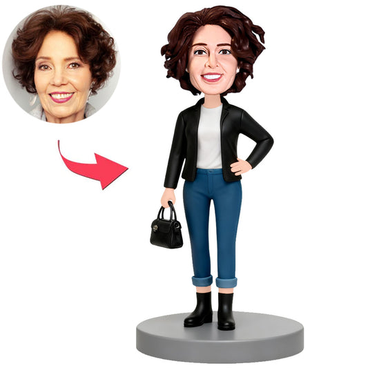 Frau trägt schwarze Tasche Benutzerdefinierte Bobbleheads