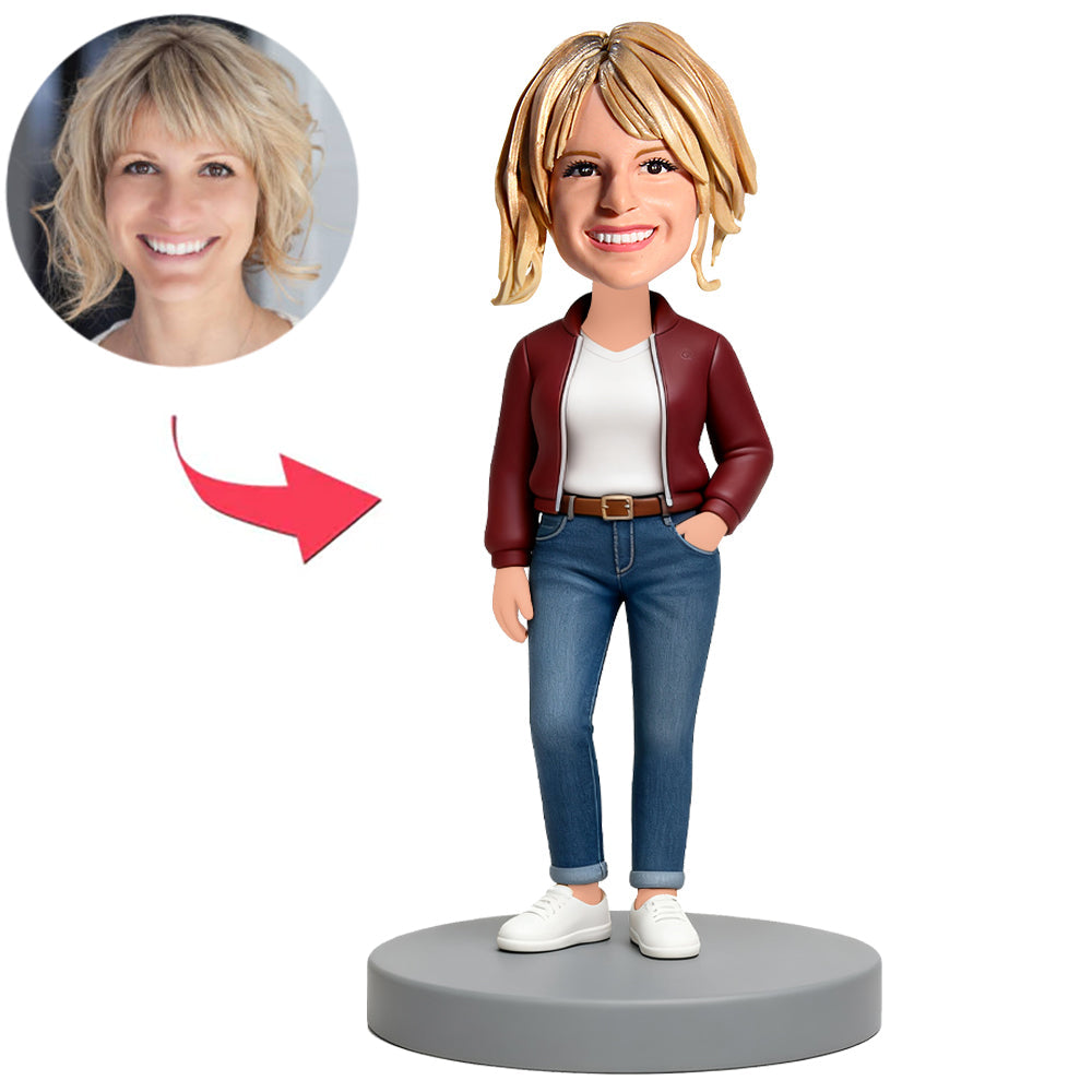 Frau im burgunderroten Mantel Benutzerdefinierte Bobbleheads