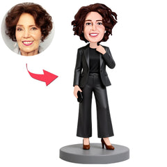 Modische Frau im schwarzen Anzug Benutzerdefinierte Bobbleheads