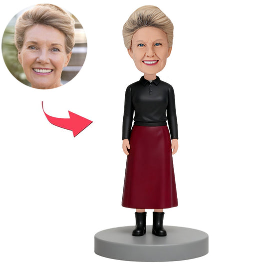Woman Wearing Burgundy Midi Skirt Benutzerdefinierte Bobbleheads