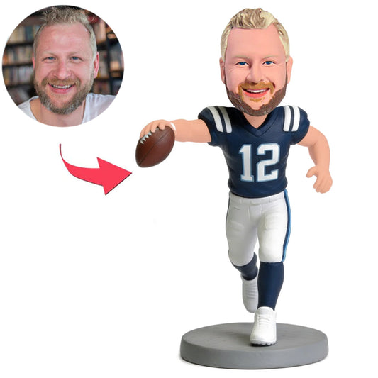 Spieler im blauen Rugby-Trikot mit der Nummer 12 Benutzerdefinierte Bobbleheads