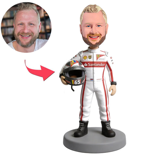 Athlet im weißen Rennanzug Benutzerdefinierte Bobbleheads